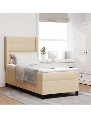 Letto a molle con materasso Crema 90 x 200 cm Tessuto