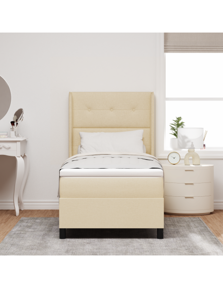 Letto Box Spring con Materasso Crema 90x200 cm Tessuto