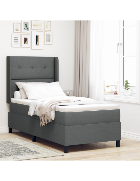 Letto Box Spring con Materasso Grigio Scuro 100x200 cm Tessuto