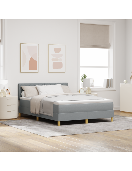 Letto Box Spring con Materasso e Luce LED Grigio Chiaro 140x190 cm Tessuto