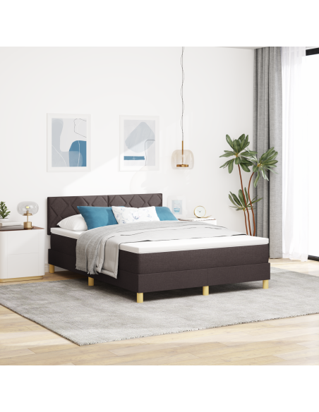 Letto a Box Spring con Materasso & LED Marrone Scuro 140x190 cm Tessuto