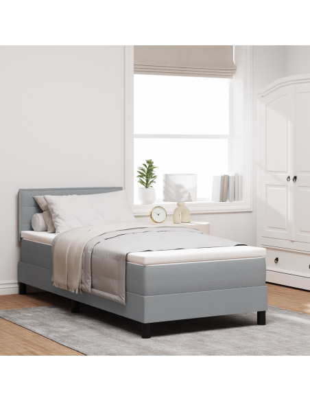 Letto Box Spring con Materasso e Luce LED Grigio Chiaro 90x200 cm Tessuto