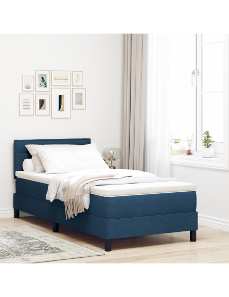 Letto Box Spring con Materasso e LED Blu 90x200 cm Tessuto