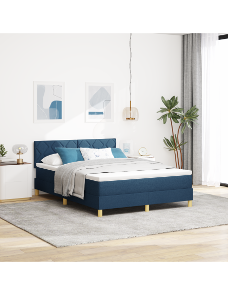 Letto con rete a molle con materasso e LED blu 140x200 cm tessuto