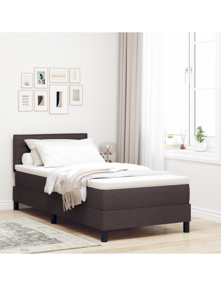 Letto Box Spring con Materasso e LED Marrone Scuro 100x200 cm in Tessuto