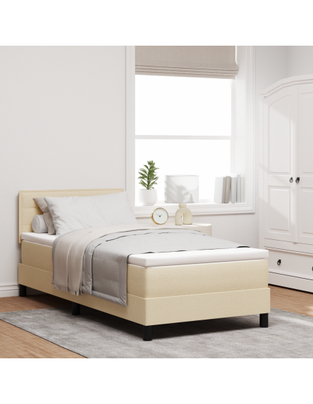 letto box spring con materasso e LED crema 100x200 cm in tessuto