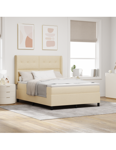Letto a molle con materasso Crema 140 x 200 cm Tessuto