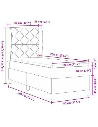 Letto con molle e materasso Grigio Scuro 90x190 cm Tessuto