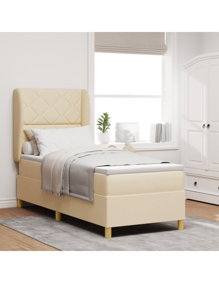 Letto con Rete a Molle e Materasso Crema 80x200 cm Tessuto