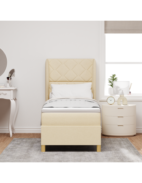 Letto con Rete a Molle e Materasso Crema 80x200 cm Tessuto