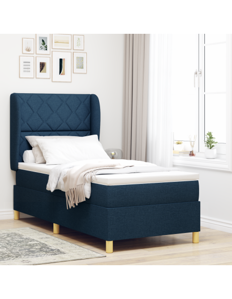Letto Box Spring con Materasso - Blu - 90x190 cm - Tessuto