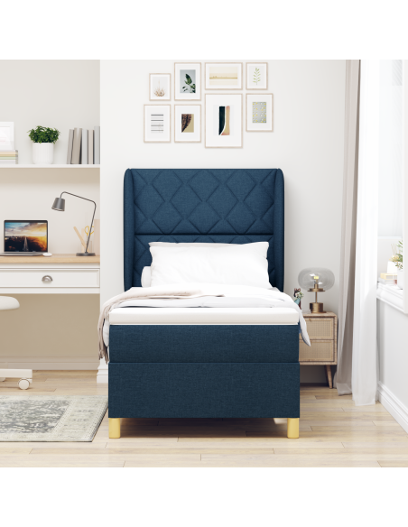 Letto Box Spring con Materasso - Blu - 90x190 cm - Tessuto