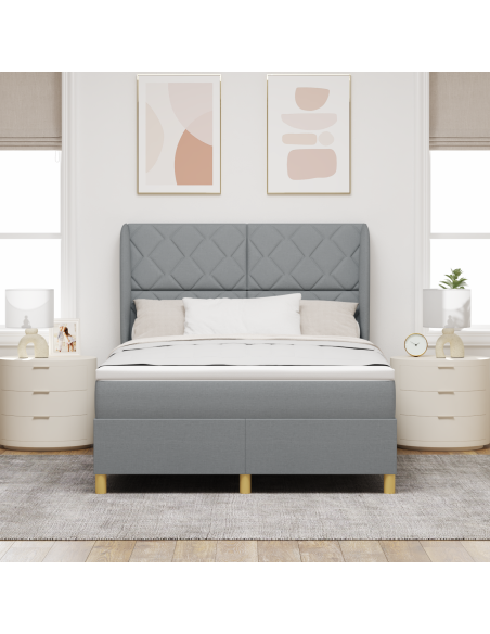 Letto Box Spring con Materasso Grigio Chiaro 140x190 cm Tessuto