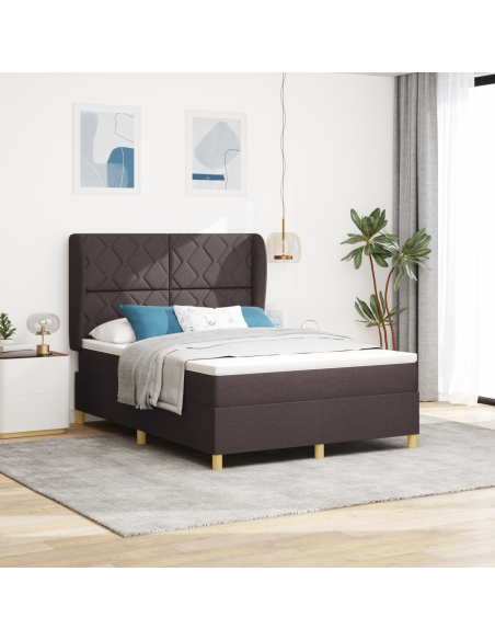 Letto a Molle con Materasso Marrone Scuro 140x190 cm Tessuto