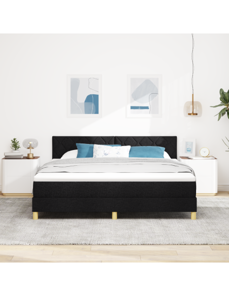 Letto Box Spring con Materasso e LED Nero 180x200 cm Tessuto