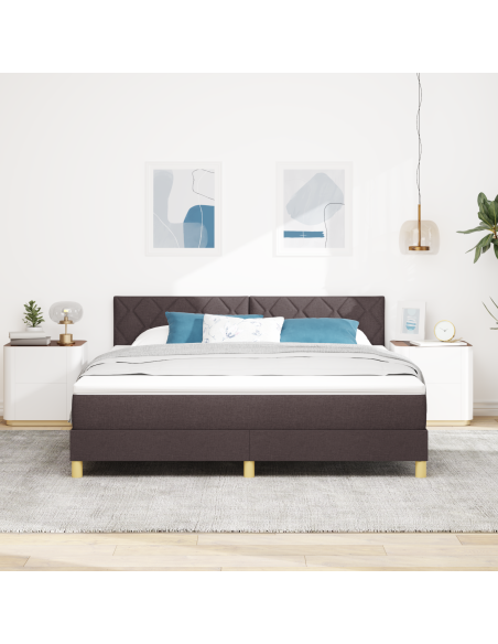 Letto Box Spring con Materasso & LED Marrone Scuro 180x200 cm Tessuto