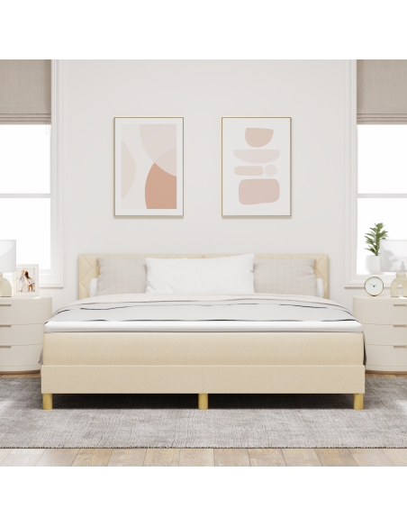 Letto box spring con materasso e LED crema 180x200 cm tessuto