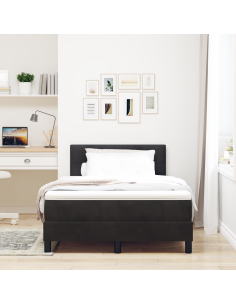 Letto a Sorgente LED con materasso Nero 120 x 190 cm Velluto