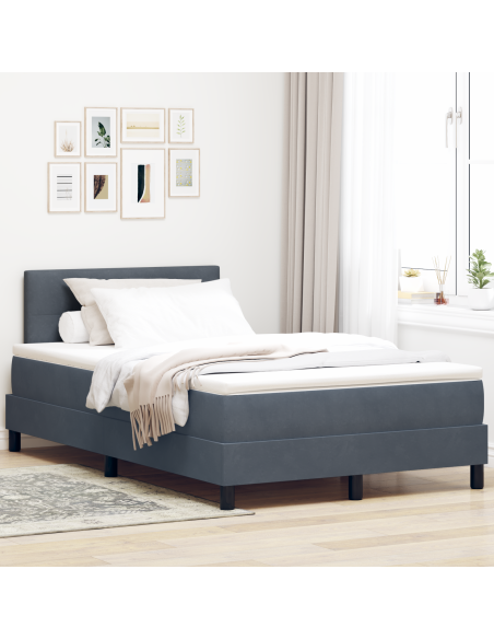 Letto a molle con materasso & LED Grigio scuro 120x190 cm Velluto