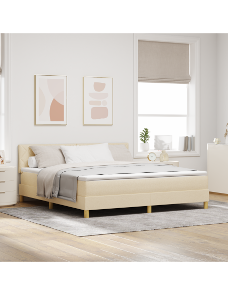 Letto box spring con materasso e LED crema 180x200 cm tessuto
