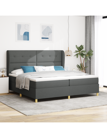 Letto a Molle con Materasso Grigio Scuro 200x200 cm in Tessuto