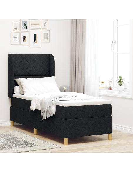 Letto Box con Materasso Nero 80x200 cm Tessuto
