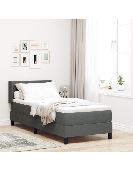 Letto con Box Spring  con Materasso Grigio Scuro 80x200 cm Tessuto