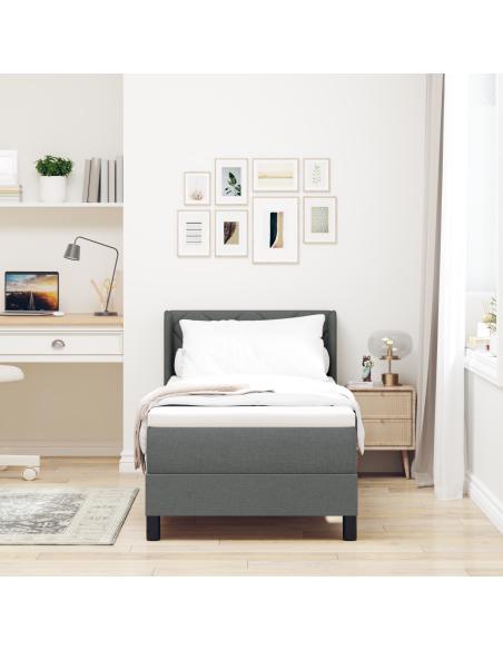 Letto con Box Spring  con Materasso Grigio Scuro 80x200 cm Tessuto