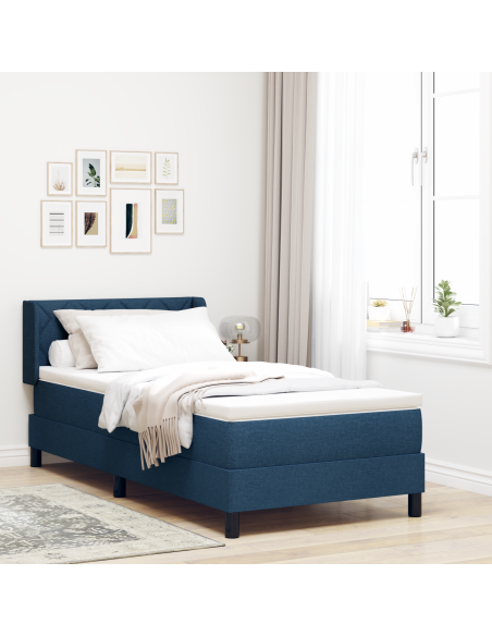 Letto con Box Spring e Materasso Blu 100x200 cm Tessuto