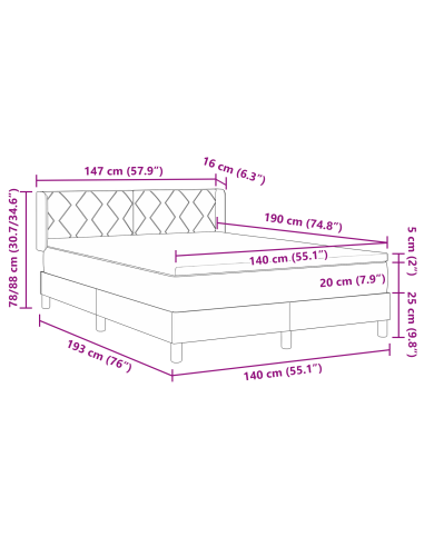 Letto a molle con testiera Grigio scuro 190 x 140 cm Poliestere