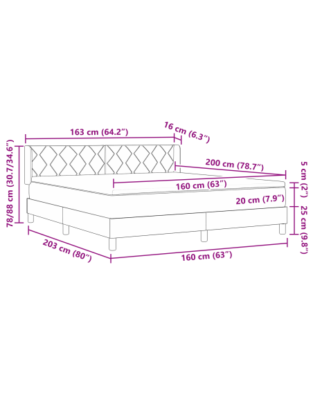 Letto a Molle  con Materasso Panna 160x200 cm Tessuto