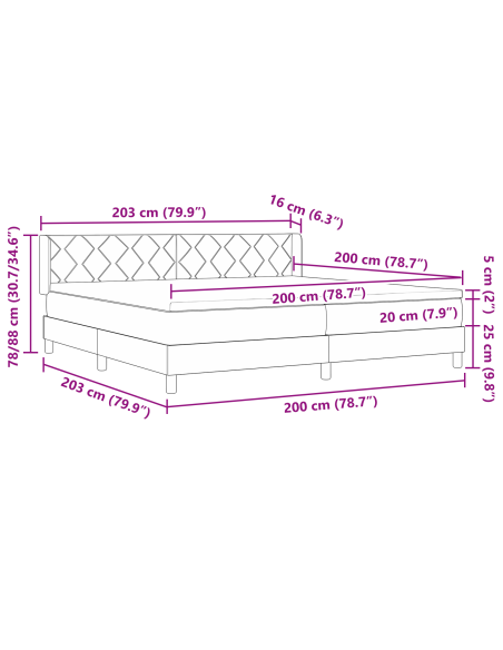 Box Spring Bed con Materasso Grigio Chiaro 200x200 cm Tessuto