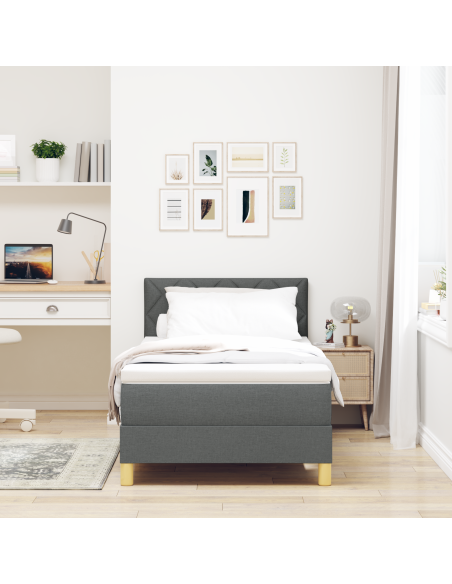 Letto con rete a molle con Materasso & LED Grigio scuro 100x200 cm Tessuto