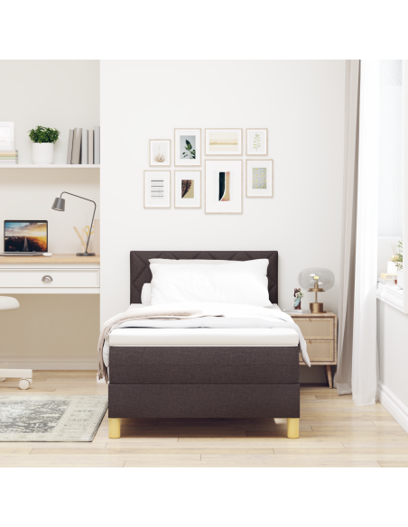 Letto Box Spring con Materasso e LED Marrone Scuro 100x200 cm Tessuto