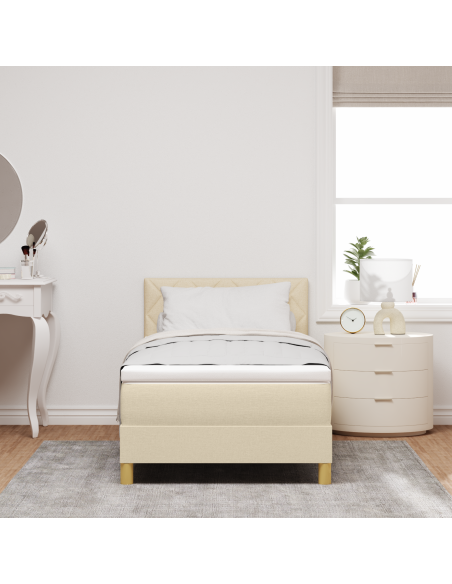 Letto a Rete con Materasso e LED Panna 100x200 cm Tessuto