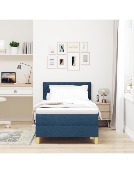 Letto Box Spring con Materasso & LED Blu 100x200 cm Tessuto