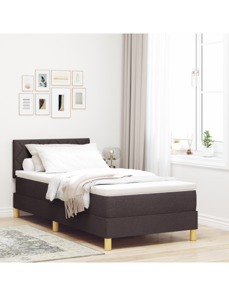 Letto Box Spring con Materasso e LED Marrone Scuro 90x190 cm in Tessuto
