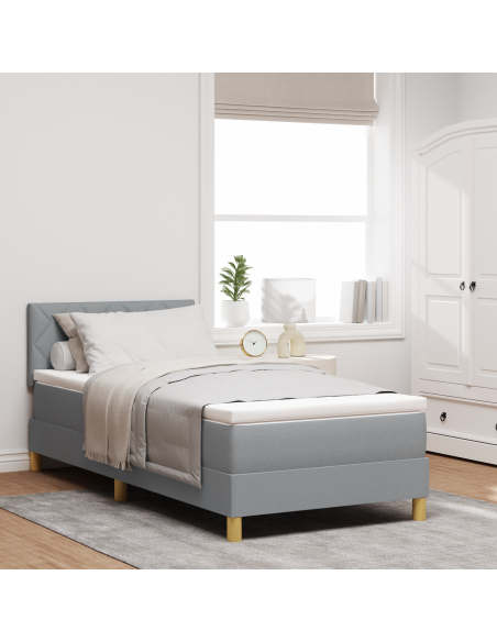 Letto Box Spring con Materasso & LED Grigio Chiaro 90x200 cm Tessuto
