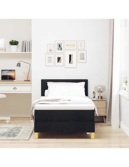 Letto a Sorgente LED con materasso Nero 90 x 200 cm Tessuto