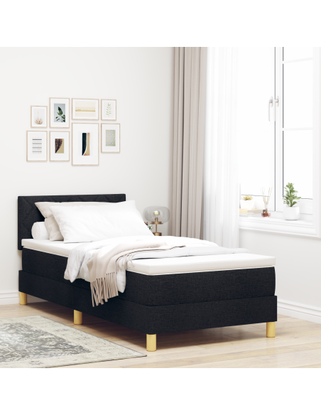 Letto con Rete a Molle con Materasso e LED Nero 90x200 cm Tessuto