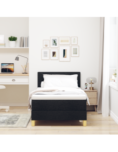 Letto a Sorgente LED con materasso Nero 100 x 200 cm Tessuto