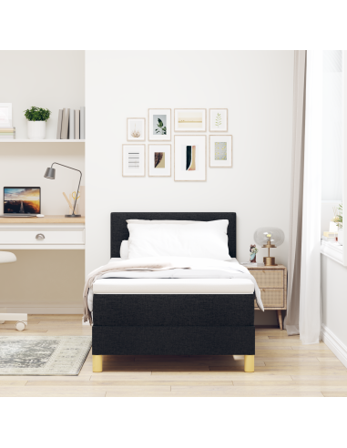 Letto a Sorgente LED con materasso Nero 100 x 200 cm Tessuto