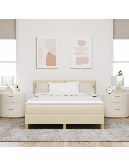 Letto con Box Spring e Materasso con LED Panna 140x190 cm Tessuto