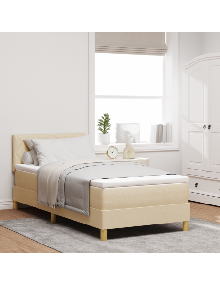 Letto a Rete con Materasso e LED Panna 100x200 cm Tessuto