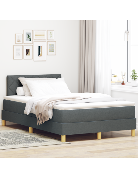 Letto con Rete a Molle e Materasso & LED Grigio Scuro 120x190 cm Tessuto