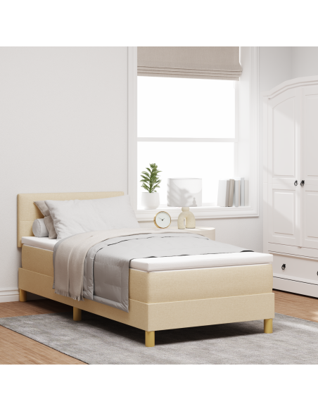 Letto con Box Spring con Materasso e LED Panna 90x200 cm Tessuto