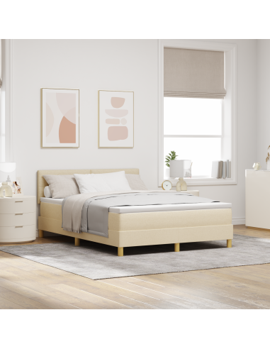 Letto a Sorgente LED con materasso Crema 140 x 190 cm Tessuto