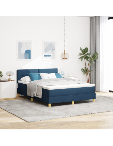 Letto a Sorgente LED con materasso Blu 140 x 190 cm Tessuto