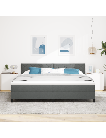 Letto Box Spring di con Materasso & LED Grigio Scuro 200x200 cm Tessuto