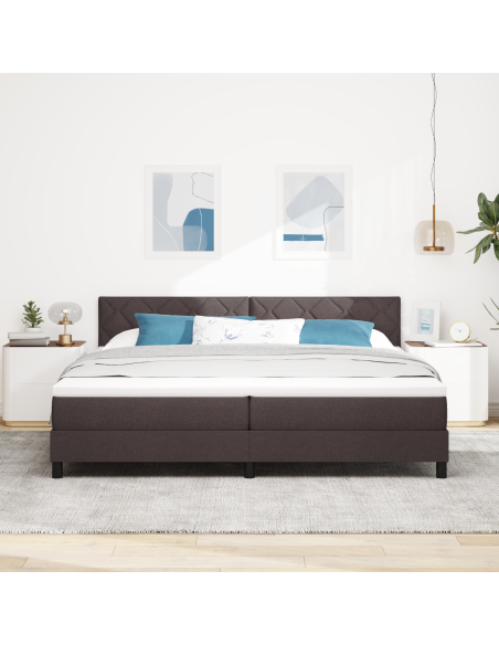 Letto con Box Spring e Materasso & LED Marrone Scuro 200x200 cm Tessuto